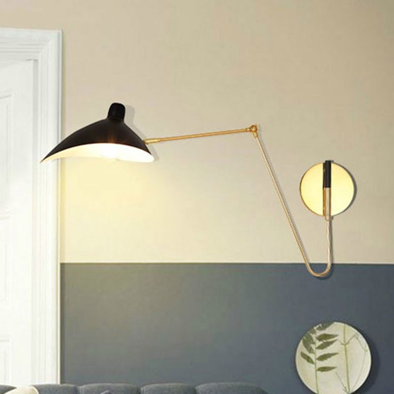 Metallic Duckbill Shade Wall Lamp Modern Style 1 Head Black Finish Sconce Lighting with Straight/Curved Arm