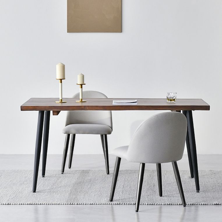 Black Iron Tripod Base Dining Table Modern Industrial Solid Wood Top Table