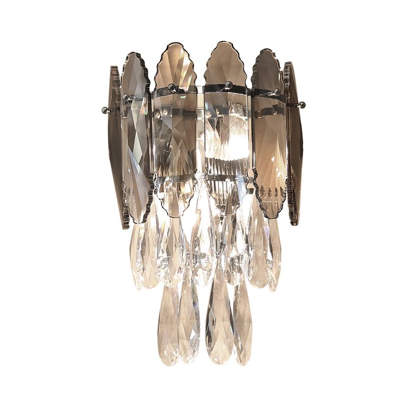 Modern Layered Wall Lighting 2 Lights Clear and Champagne/Smoke Gray Crystal Wall Sconce Light Fixture