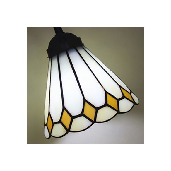 Blue/Red/Yellow Cone/Bell Shade Table Lamp Tiffany Stylish 1 Light Stainless Glass Table Lighting with Curved Arm