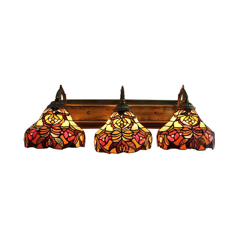 Stained Glass Flower Wall Sconces 3 Lights Tiffany Rustic Wall Lamp in Brass for Hotel