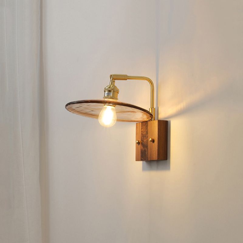 Modern Style Wood Wall Lamp 1 Light Sconces in Brown for Bedroom