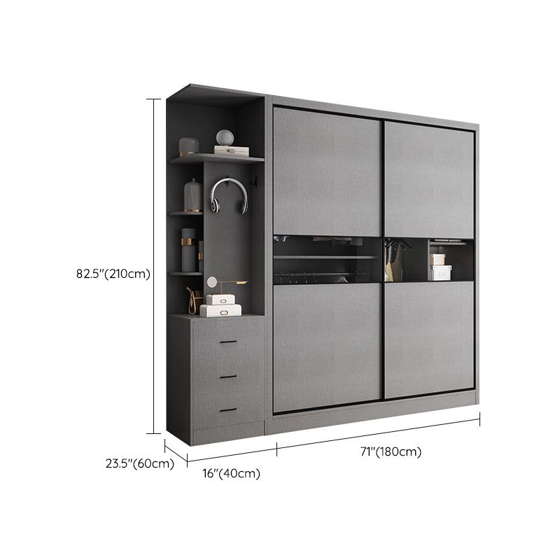 Gray Colour Wooden Wardrobe Rod Included Wardrobe Wardrobe Closet with Sliding Door