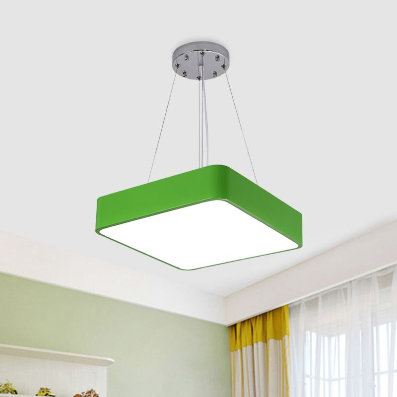 Square Kindergarten Chandelier Lamp Acrylic Nordic Style LED Pendant Light Kit in Yellow/Red/Blue