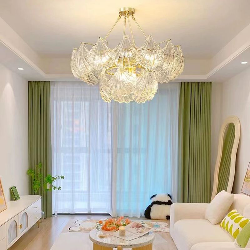 Modern Metal Ceiling Light Geometric Shape Hanging Lamp with Shell Shade for Living Room