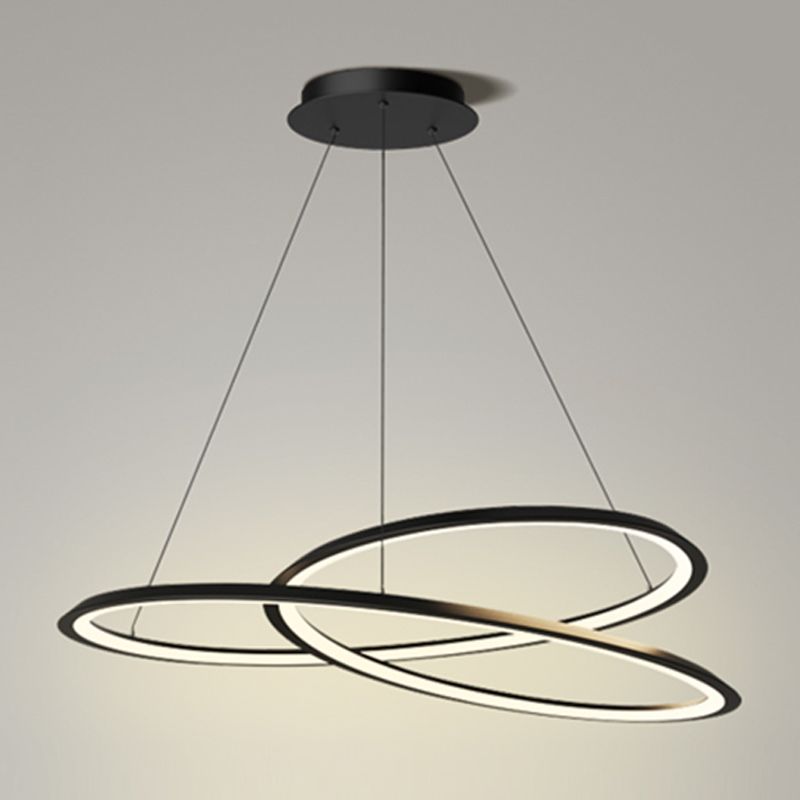 Metal Modern Chandelier Linear 1 Light LED Hanging Light in Black for Restaurant