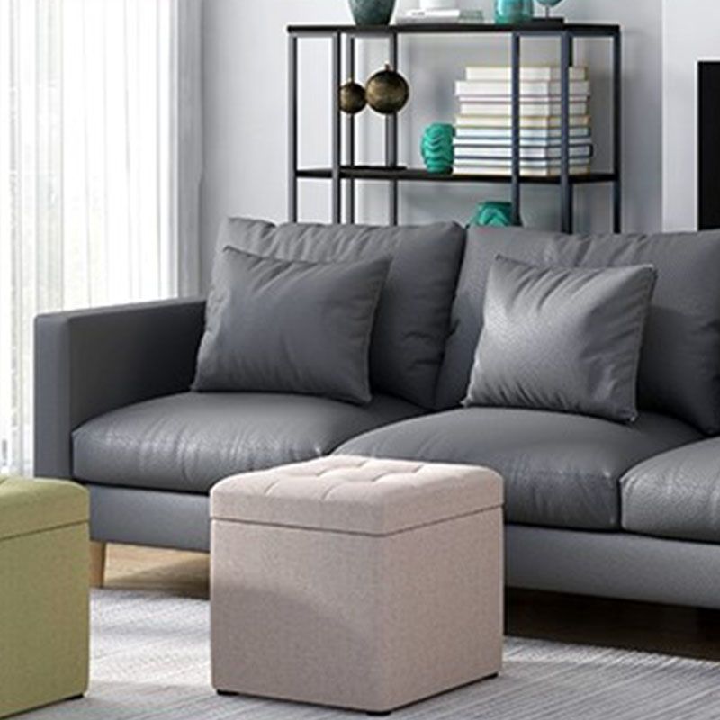 Modern Pouf Ottoman Cotton Upholstered Tufted Solid Color Square Ottoman with Storage