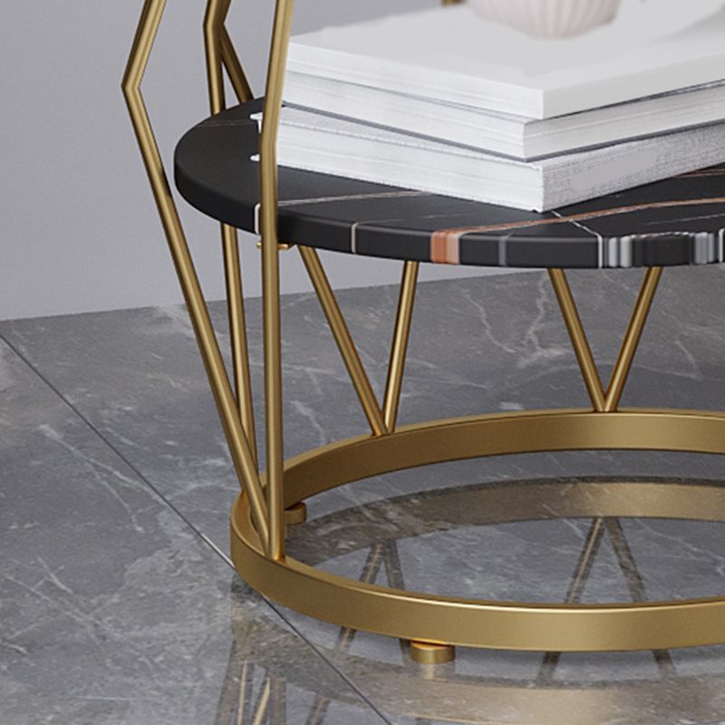 23.6"H Modern Metal Frame Base Slate Round Coffee Table End Table