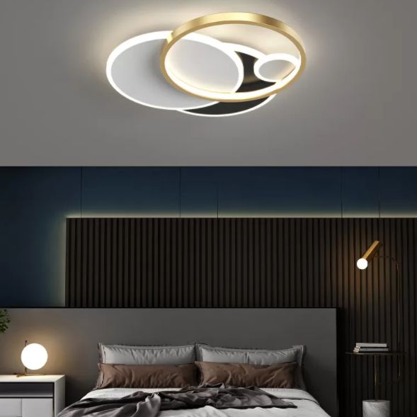 Circulaire moderne Flush Ceiling Light Metallic Bedroom Flush Mount LED Light in Black-White