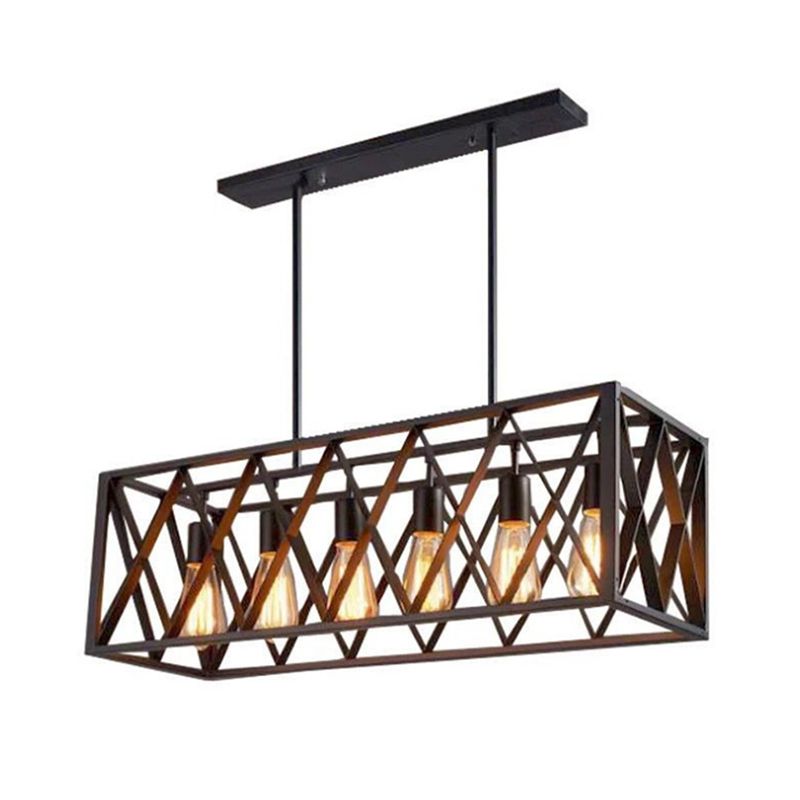 Cuboid Island Chandelier Lights Industrial Kitchen Island Lighting Metal Island Pendants in Black