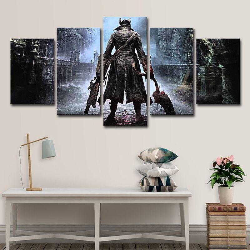 Hunter Game Scene Canvas Print Multi-Piece Kids Style Bedroom Wall Art Decor in Blue