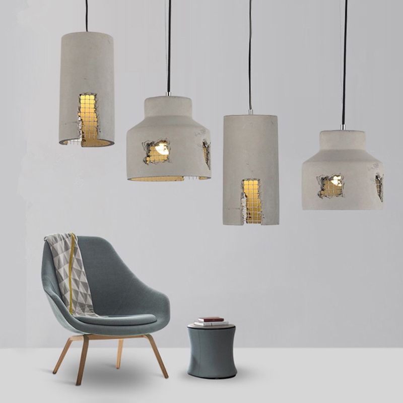 Gray Cement Hanging Light Fixtures Simplicity Suspension Pendant for Bedroom
