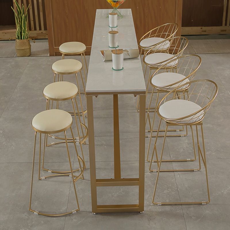 Glam Bar-height Table with Faux Marble Top Table for Patio Use