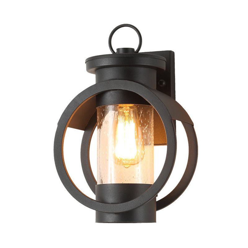 1 Cylindre Light Cylinder Light Vintage Black Clear Creater Glass Wall Lampe avec cadre rond