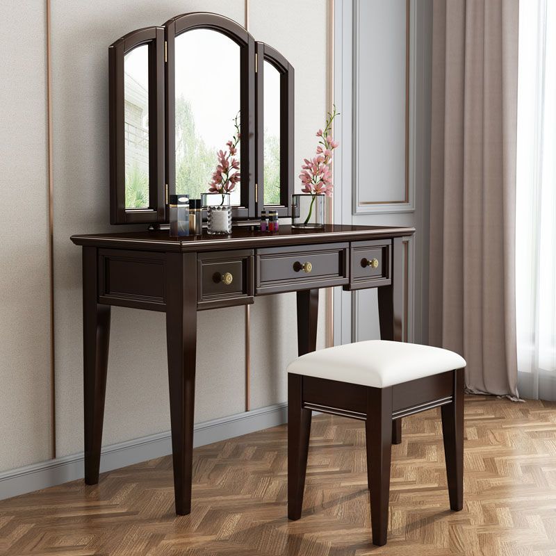 Traditional Solid Wood Vanity Makeup Table Set 3-Drawer Dressing Table
