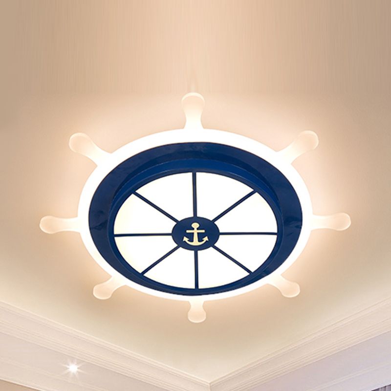 Round Shape LED Ceiling Lamp Kids Style Iron 2 Lights Flush Mount for Room