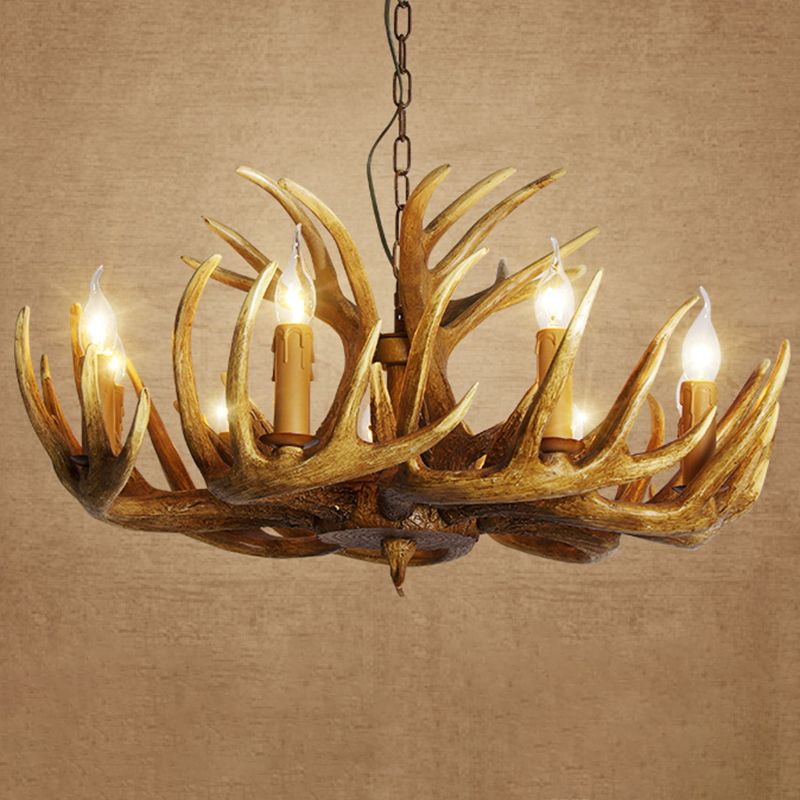 Resin Antler Shaped Suspension Lighting Rustic Living Room Chandelier Light Fixture