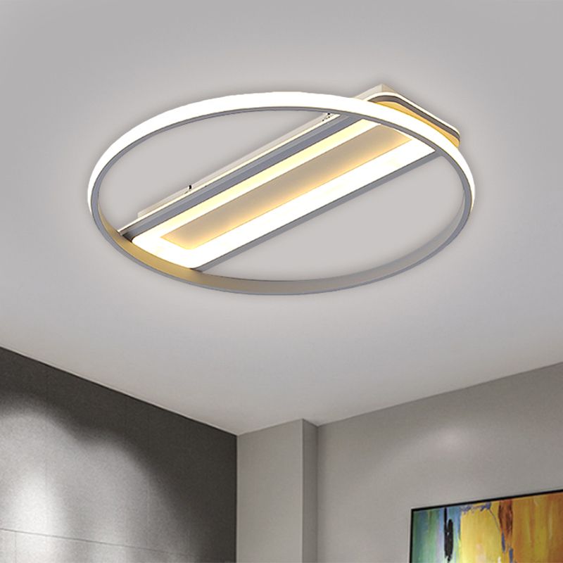 Metallic Ring and Rectangle Flush Mount Contemporary LED White Ceiling Light Fixture in Warm/White Light, 16"/19.5" W