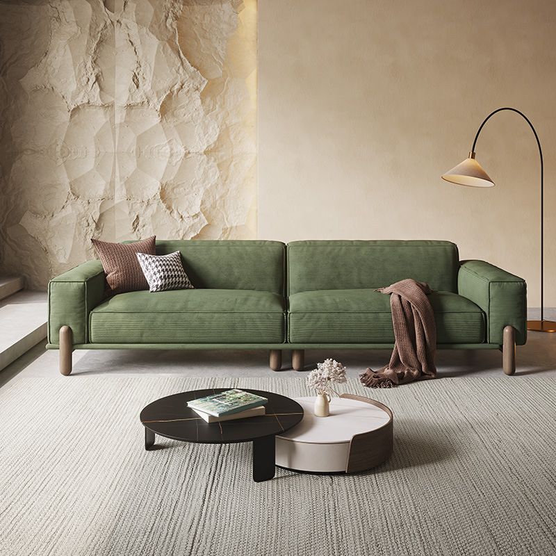 Modern Style Corduroy Sofa 30.7" High Square Arm Sofa in Green