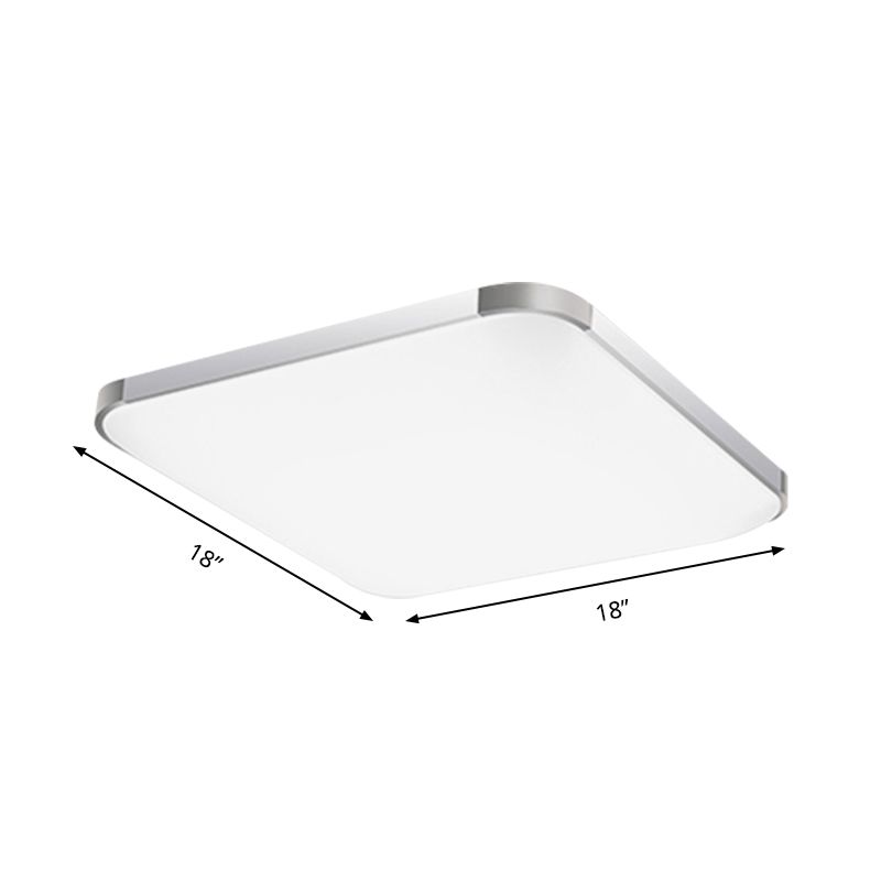 Flat Panel Flush Ceiling Light with Acrylic Diffuser Simple Style White/Silver LED Ceiling Fixture for Living Room in White, 21"/25.5"/36.5" W
