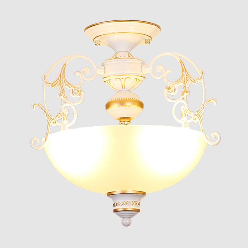 Plafondlamp in traditionele stijl, wit glas, inbouwlamp voor woonkamer