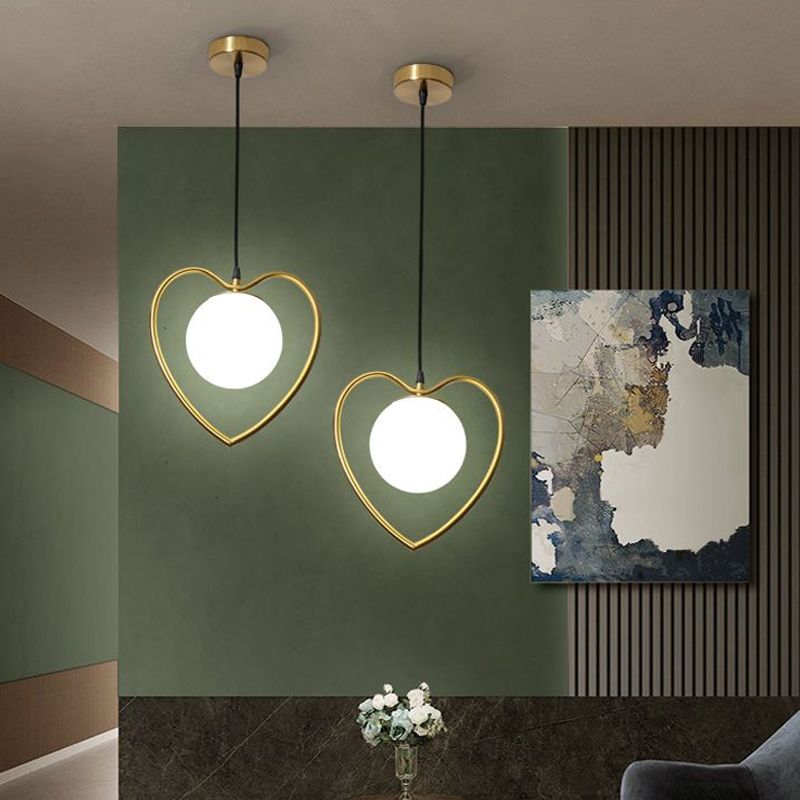 Bear/Loving Heart Frame Pendulum Light Modernist Metallic Single Head Parlor Hanging Lamp Kit in Brass