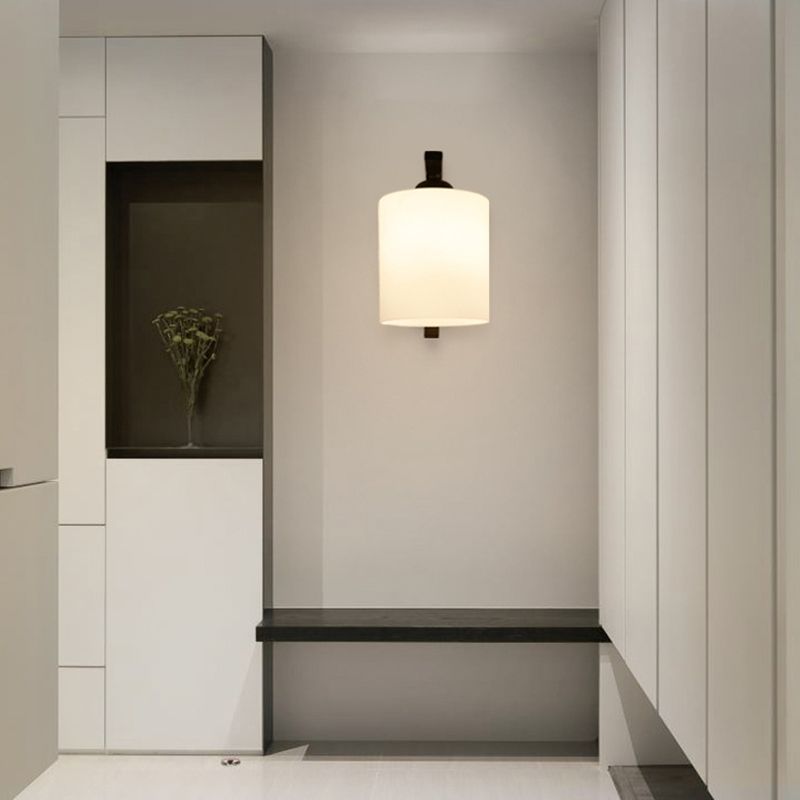 Cylinder White Glass Wall Mount Lamp 1-Light Vintage Wall Lighting Fixture for Bedroom