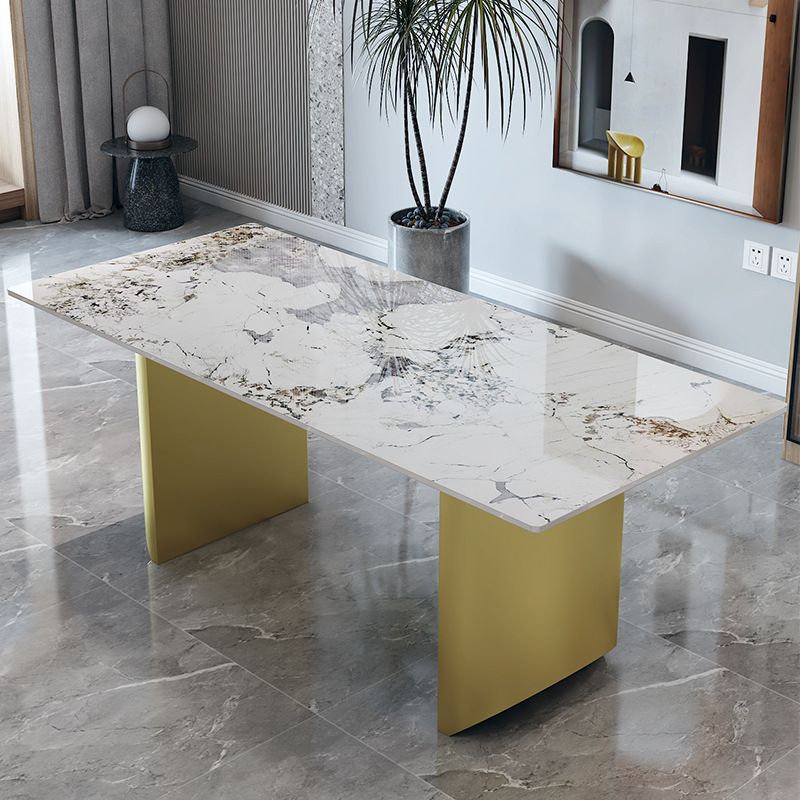 Traditional Luxury Double Pedestal Table Rectangle Dining Table with Metal Base