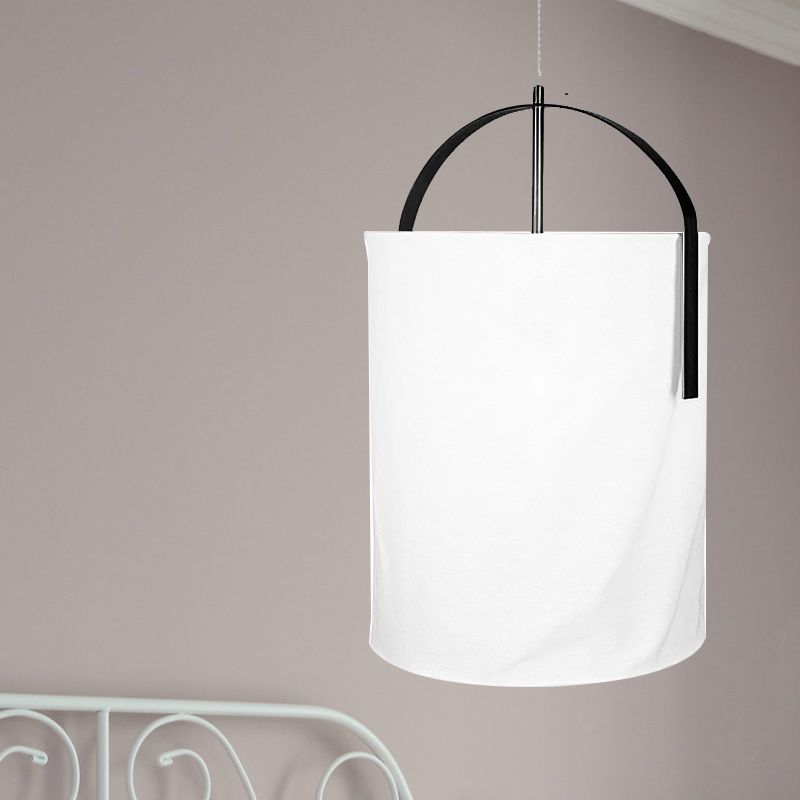 Black/Gold-White Pail Drop Lamp Simplicity 1 Head Fabric Pendant Light Fixture for Bedroom
