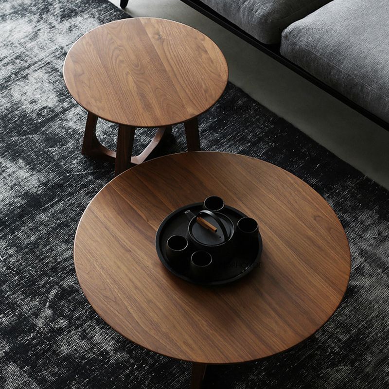 Contemporary Wooden Bunching Tables Round Medium Wood Coffee Table