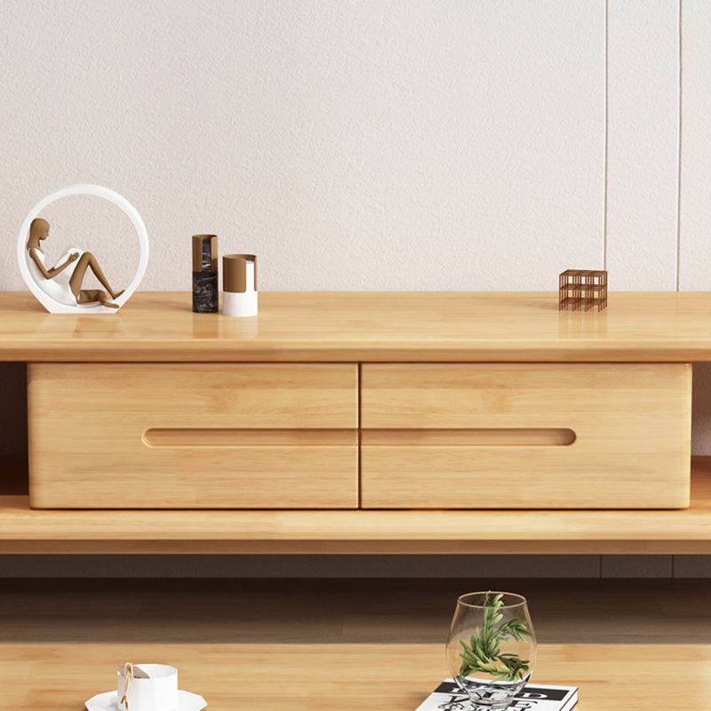 Scandinavian Solid Wood Coffee Table with 4 Legs and 2 Drawers