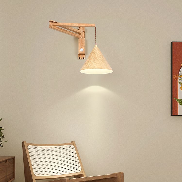 Cone Shape Wood Vanity Lamp Modern Style 1 Light Vanity Light Fixture