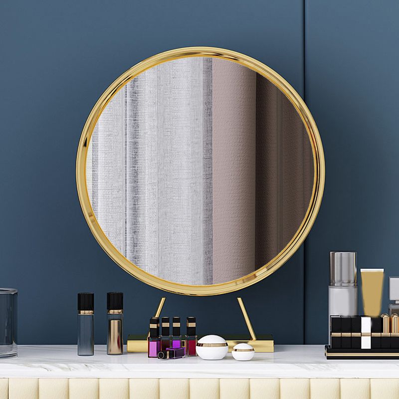 Stone Top Oval Vanity Table Mirrored Metal Makeup Dressing Table