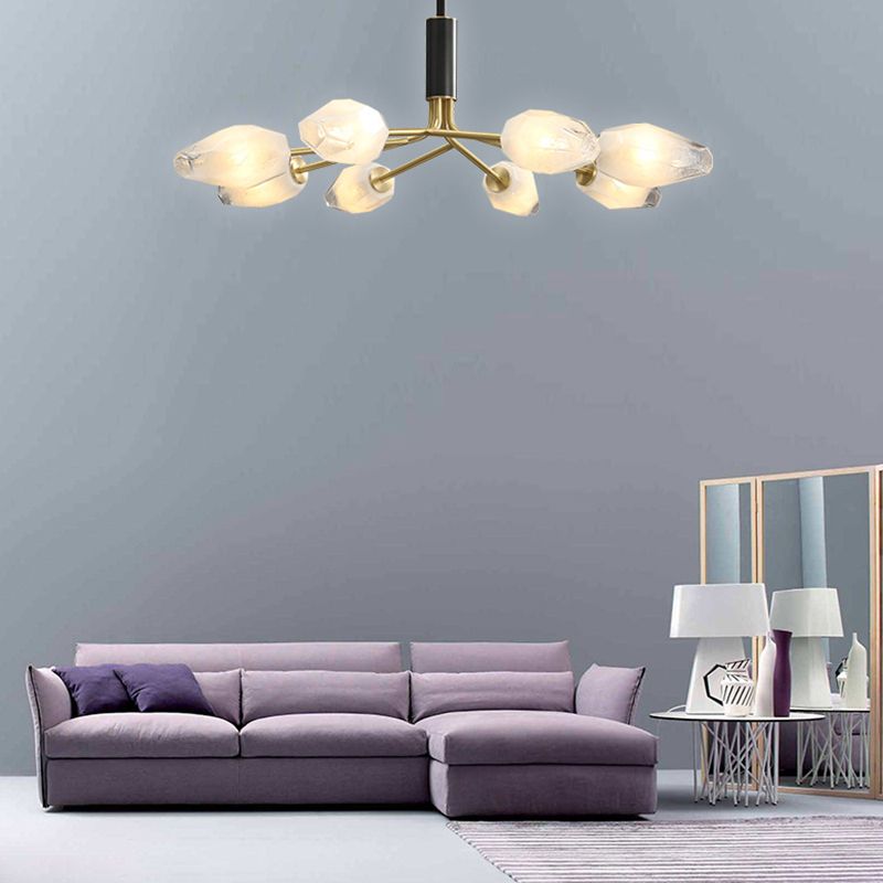 Post-Modern Metal Hanging Chandelier Light White Glass Shade Ceiling Chandelier in Gold for Living Room