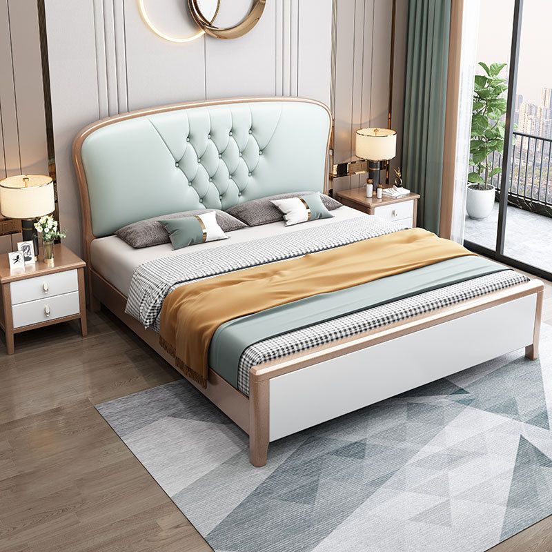 Contemporary Panel Bed Wood and Upholstered Bed Frame, 51" Tall