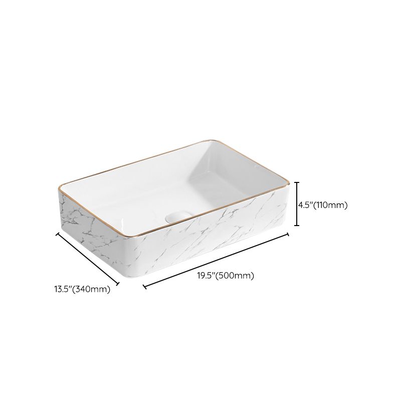 Contemporary Bathroom Sink Pop-Up Drain Porcelain Solid Color Rectangular Vessel