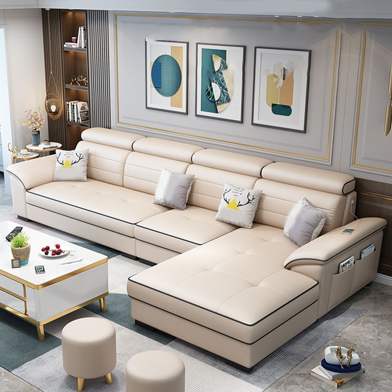 Contemporary Linen and Faux Leather L-Shape Furniture Sectionals