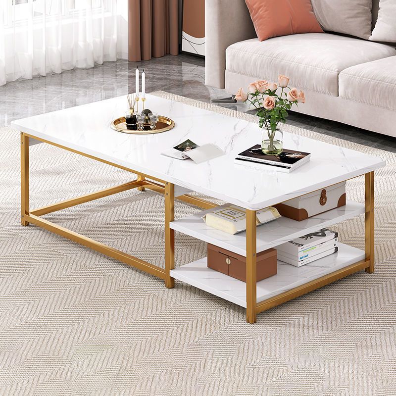Coffee Table with Rectangular Black/gold Metal Base on 4 Legs Base