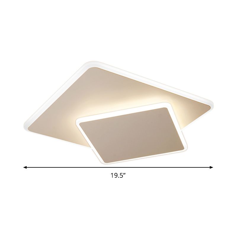Square Flush Mount Lighting Modernism Acrylic White/Coffee 16"/19.5" Wide LED Ceiling Light in Warm/White Light