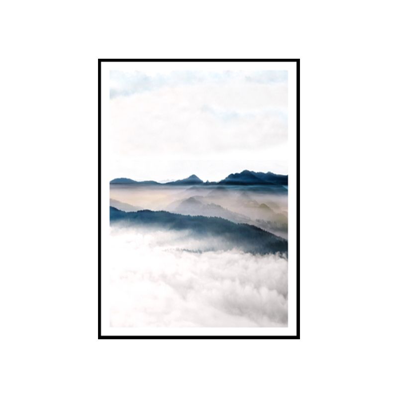 Modern Scenery Foggy Mountain Canvas Print White Textured Wall Art for Living Room
