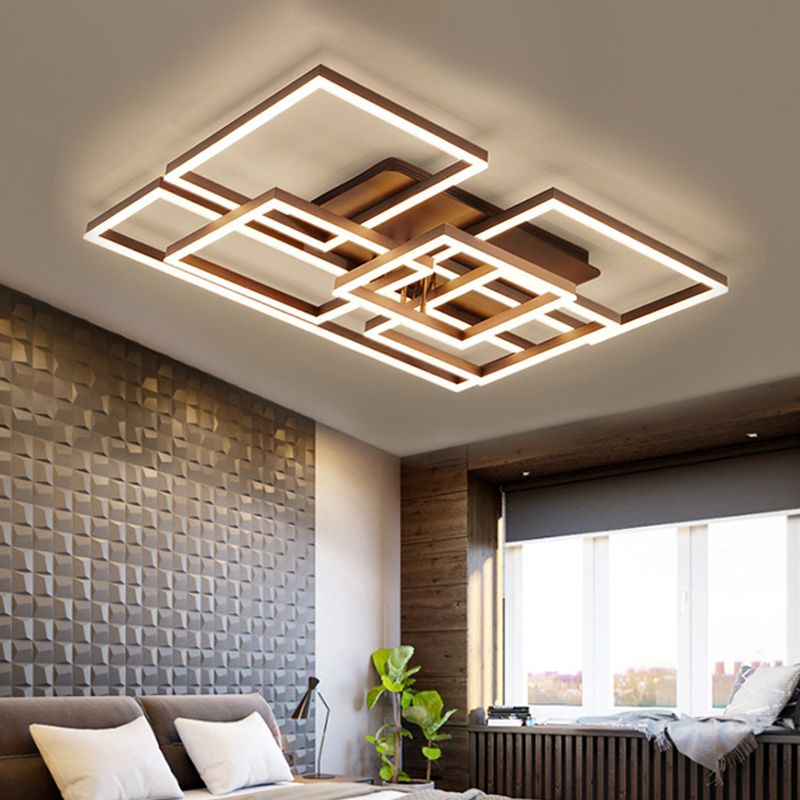 Modern Rectangular Acrylic Semi Flush Light LED 1/2/3 Lights Brown Ceiling Mounted Fixture in Warm/White/Natural Light, 16"/23"/29" Wide