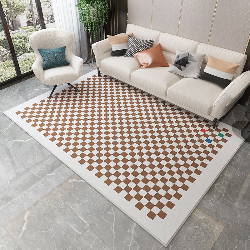 Green Modern Carpet Polyester Checkerboard Carpet Washable for Drawing Room
