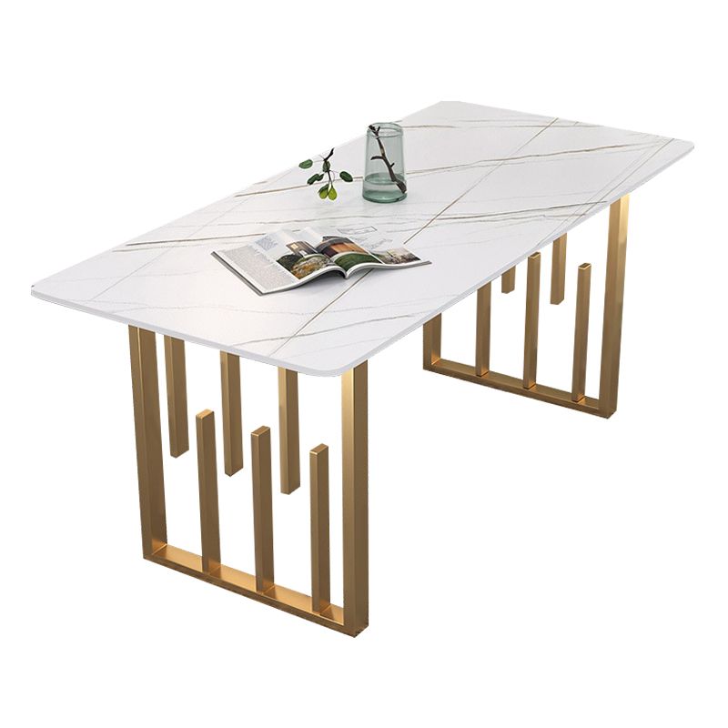 Traditionele luxe rechthoekige eettafel Gesinterde stenen tafel met dubbel voetstuk