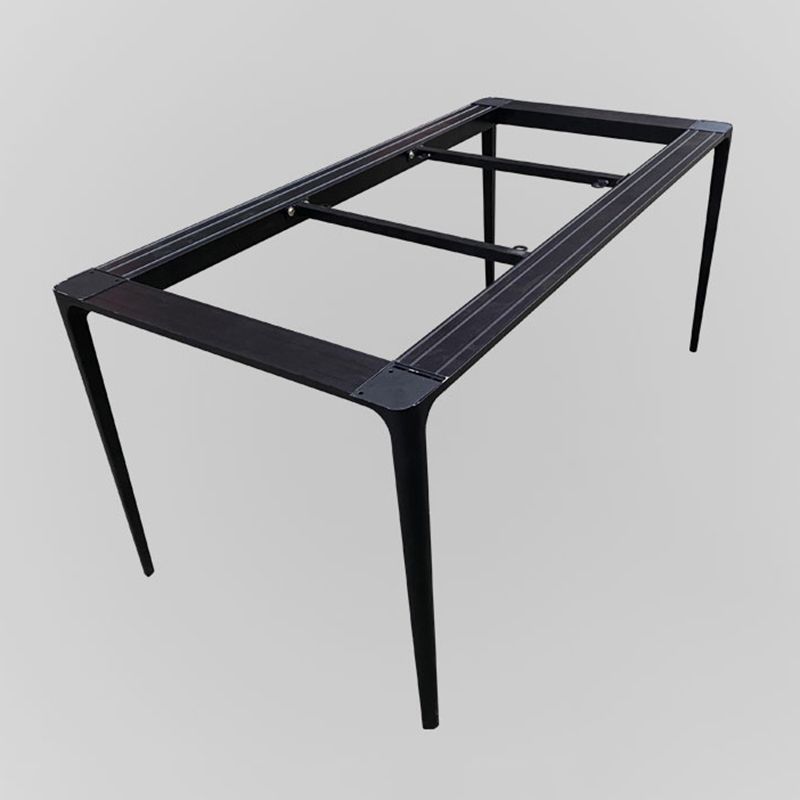 Modern White Stone Top Rectangular Dining Table with 4 Black Metal Legs