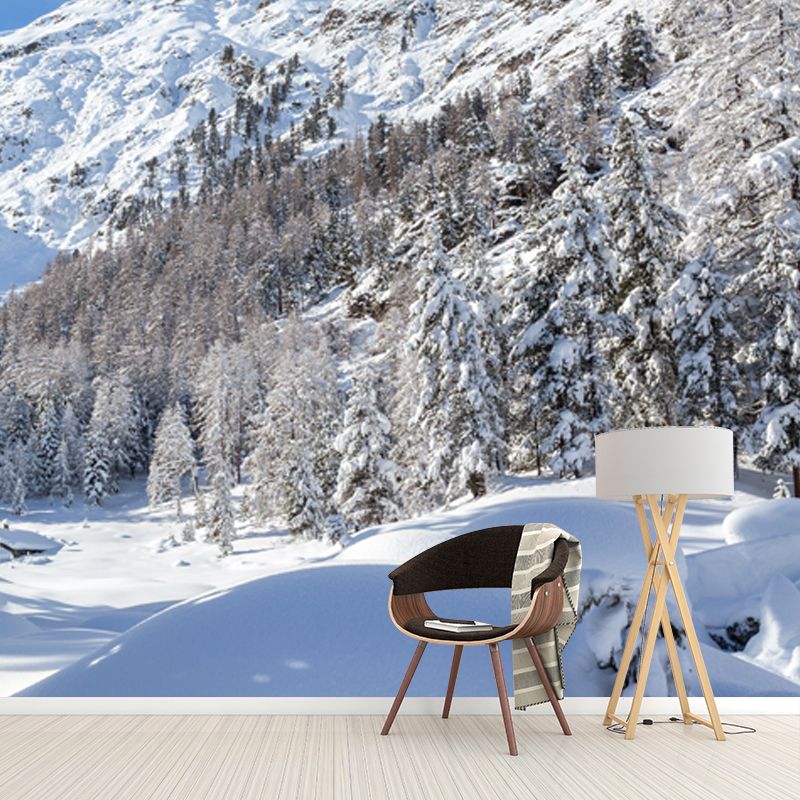 White Snow Mountain Landscape Mural Washable Wall Decor for Living Room, Non-Woven Fabric