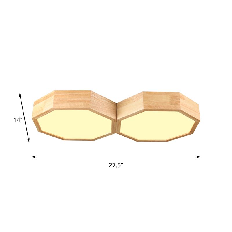 Octagon Twin Deckenleuchte Nordic Natural Wood LED Schlafzimmer Unterputzleuchte