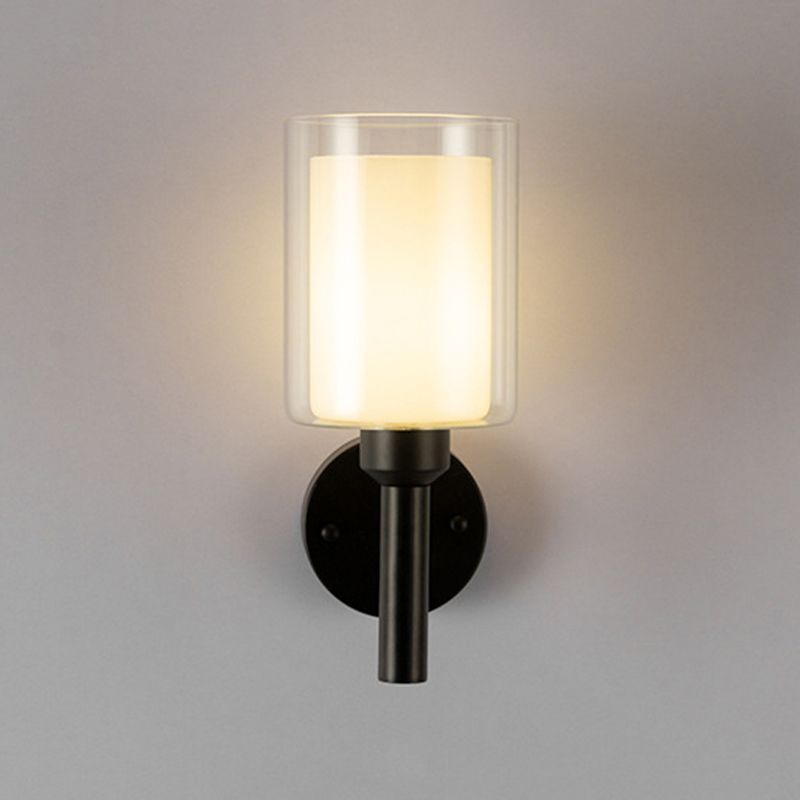Minimalism Wall Sconce Cylinder-Shade Wall Light Fixture with Glass for Bedroom