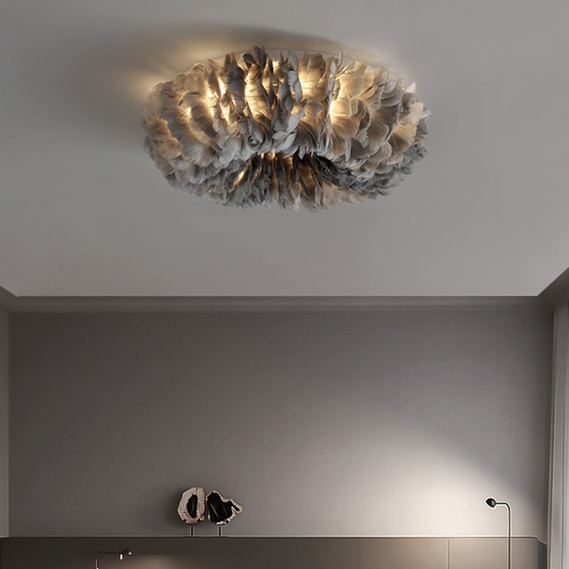Iluminación empotrada de plumas, lámpara de techo de montaje empotrado para dormitorio, tela moderna, 3/6 cabezales, en blanco/gris/rosa