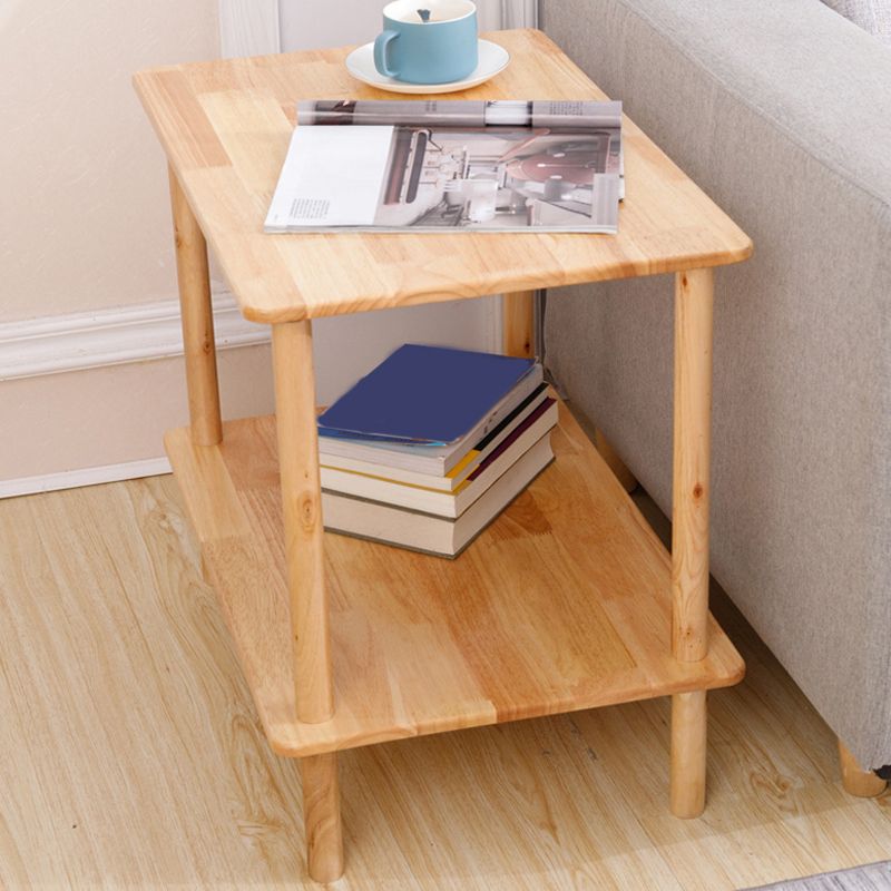 Rectangular Accent Side Table Solid Wood Living Room End Table with Storage