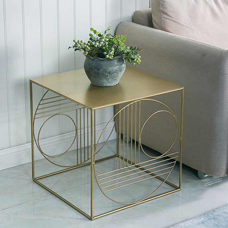 Brass Iron Frame Coffee Table Mid-Century Modern 17.7" W Square Cocktail Table